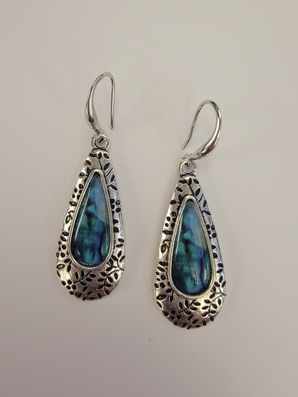 Sterling-Style Teardrop Earrings with Blue Abalone Inlay